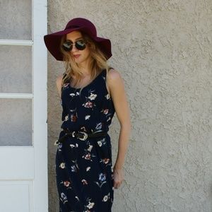 1980s 1990s Vintage Indie Grunge Navy Blue Dress